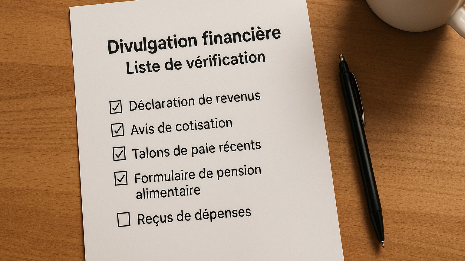Liste de vérification de la divulgation financière : déclaration de revenus, avis de cotisation, talons de paie