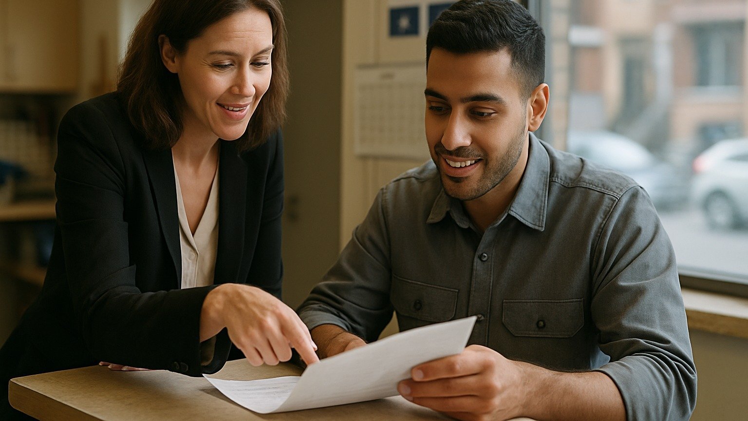 Immigration lawyer reviewing a Canada work permit refusal letter with a client in Quebec