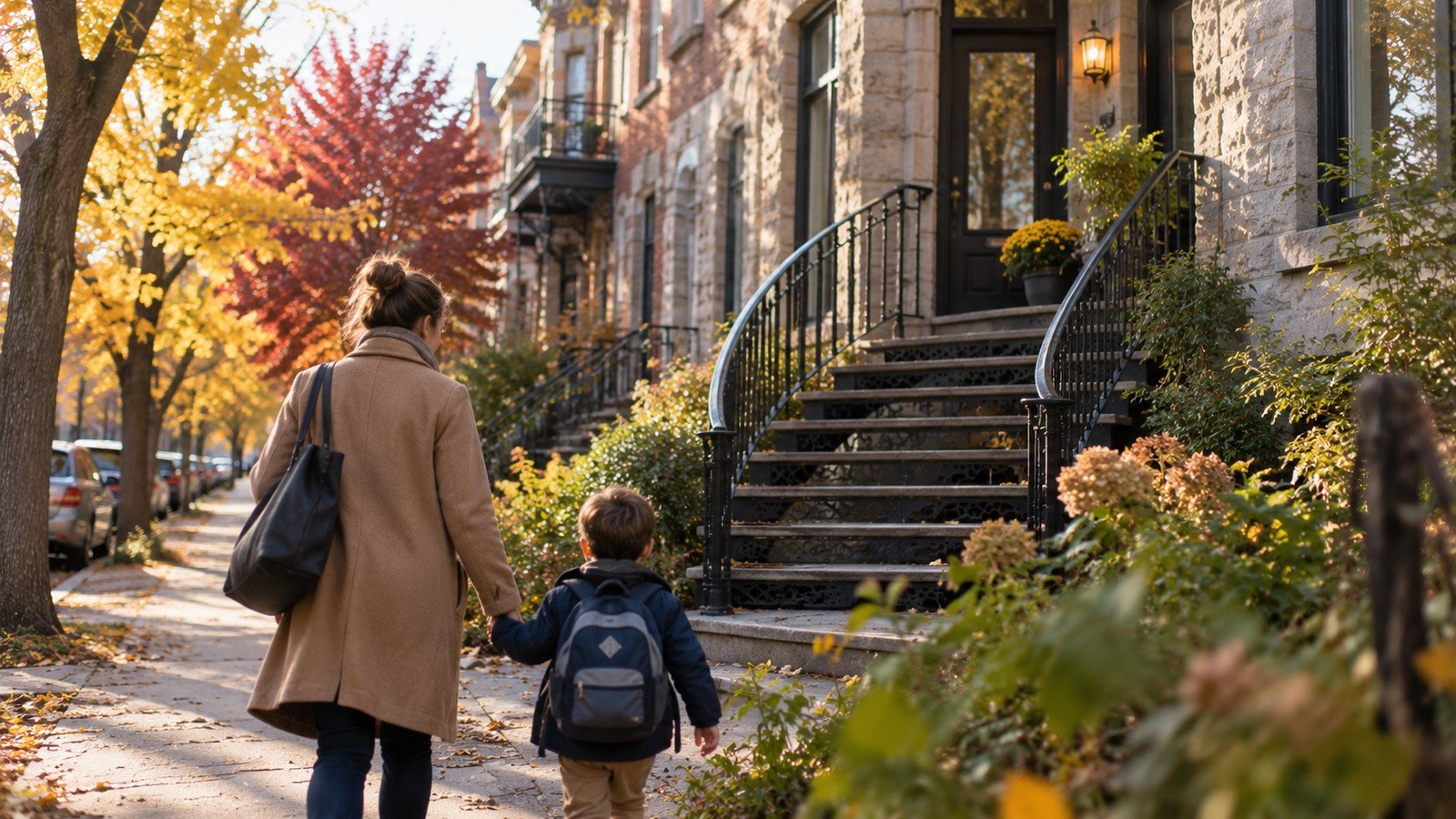 Résidence familiale dans un quartier de Montréal où un parent séparé demeure avec les enfants
